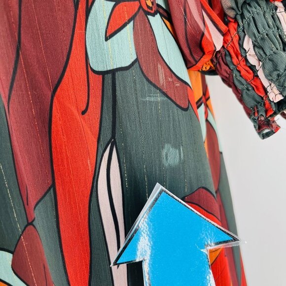 Forest Lily Mini Dress Size XS High Neck, Elastic Waist Fall Print Metallic - Picture 6 of 16